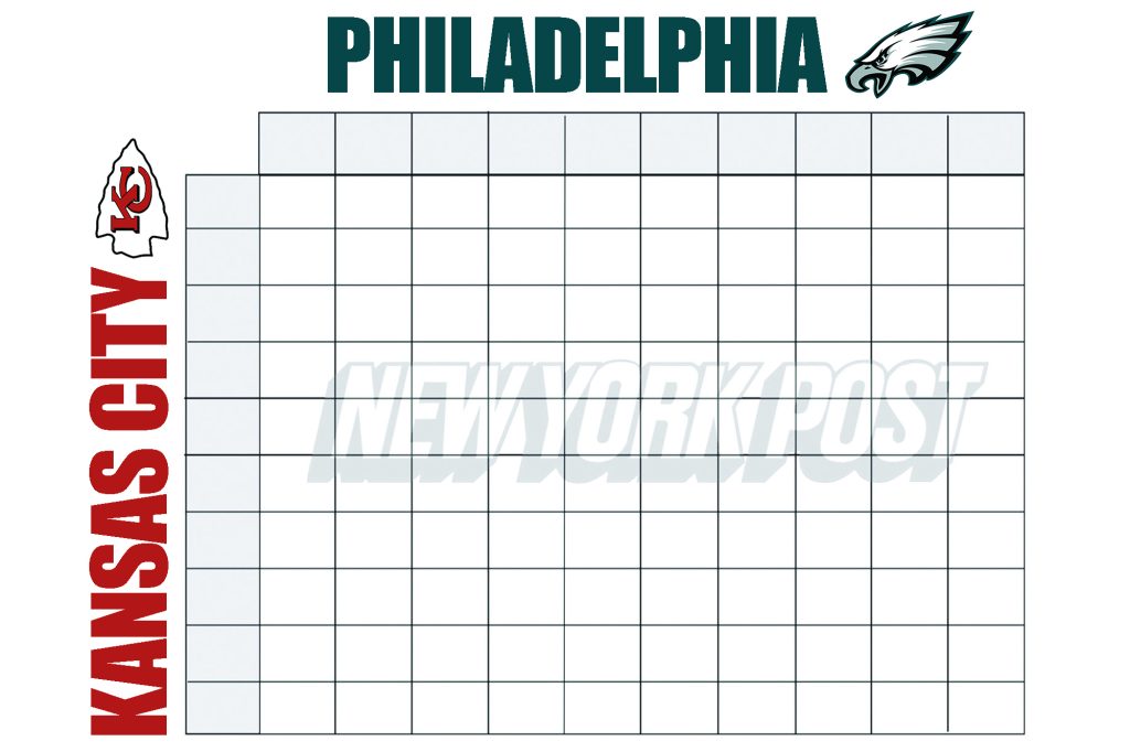 Super Bowl 2023 Squares Printable Boxes Template For Chiefs Eagles 